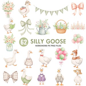 Silly Goose Clipart, Watercolor Baby Goose PNG, Cottagecore Nursery Decor, Whimsical Birthday Clipart, Baby Shower,  Clipart Commercial Use