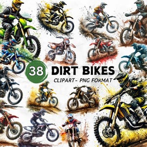 Watercolor Dirt Bike Clipart: 38 Motocross Motorcycle Graphics (Digital Download, Commercial Use)