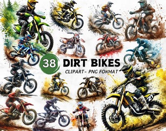 Watercolor Dirt Bike Clipart, Watercolor Motorcycle Clipart, Dirt Bike PNG, Motocross Graphics, Motocross PNG, Off Road Bike, Racing Clipart