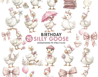 Pink Silly Goose Clipart, Watercolor Girly Goose PNG, Cute Goose, Baby Shower Clipart, Nursery Animal PNG, Coquette Goose, Commercial Use