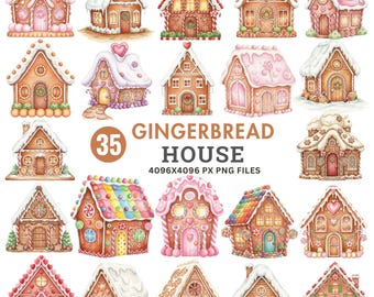 Gingerbread House Clipart, Watercolor Gingerbread Cookies PNG, Christmas Cookie Clipart, Cute Holiday Art, Sublimation, Commercial Use Png