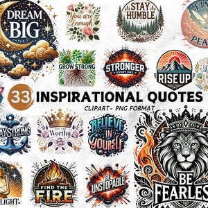 Clipart di citazioni motivazionali, frasi motivazionali, arte positiva, file PNG digitali per progetti fai da te, artigianato, arte murale e idee creative