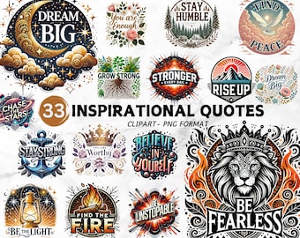 Inspirierende Zitate Clipart: Motivierende PNG Designs (Digitaler Download)