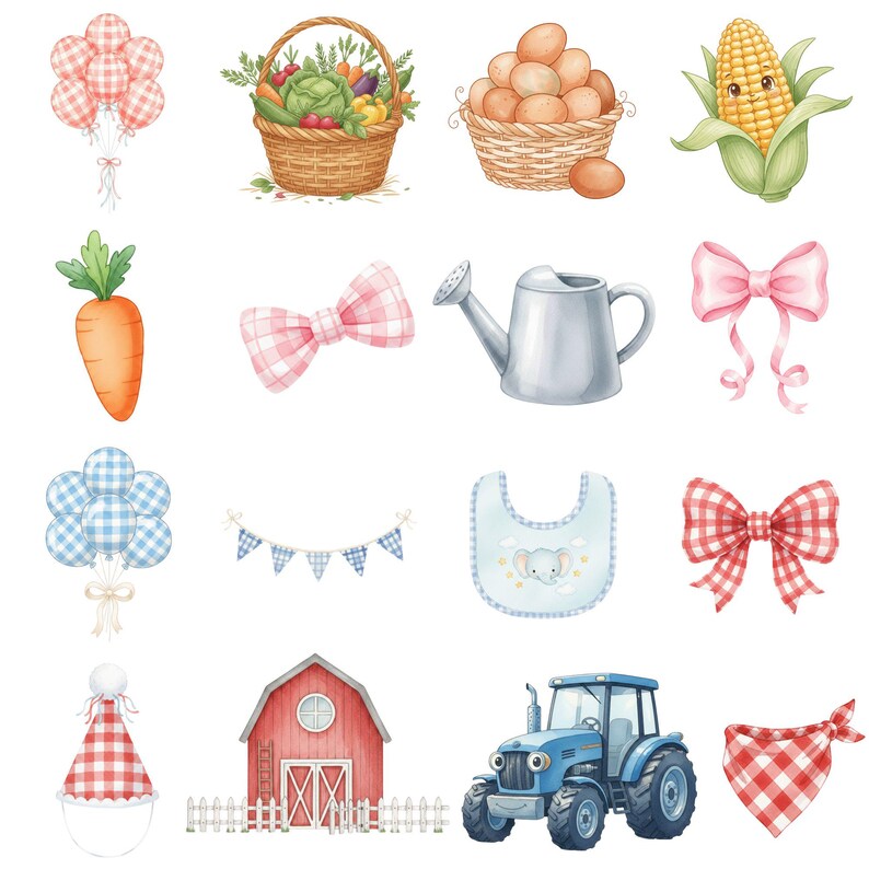 Cute Farm Animals Clipart, Watercolor Farm PNG, Baby Animals, Cow ...