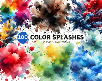 Watercolor Splash Clipart PNG Paint Splatter Png Alcohol Ink Abstract Art Colorful Splashes Commercial Use Digital Download Pastel Splatter
