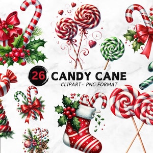 Clipart de canne en bonbon, aquarelle Noël doux design, graphique de canne en bonbon de vacances, clipart hiver, vecteur de bonbons de Noël, art numérique de Noël