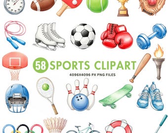 Watercolor Sports Clipart, Football Clipart, Soccer Clipart, Sports Ball PNG, Baseball, Basketball, Tennis Clipart, Golf Png, Commercial Use