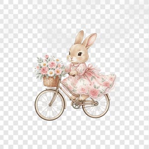 Baby bunny watercolor clipart with pastel pink details, ideal for nursery wall art, digital scrapbooking, and printable designs.