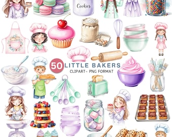 Pastel Bakery Clipart Bundle: Watercolor Baking PNG (Commercial Use, Digital Download)