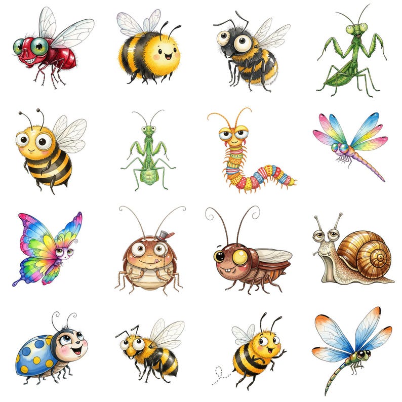 Watercolor Insects Clipart: Whimsical Bugs PNG (digital Download, 50 ...