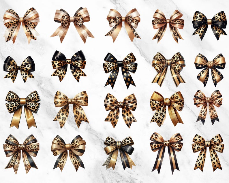 Girly Girl Bow Clipart, Leopard Print Cheetah Design, Trendy Soft Girl Aesthetic Clipart, Digital Download for Shirt Designs