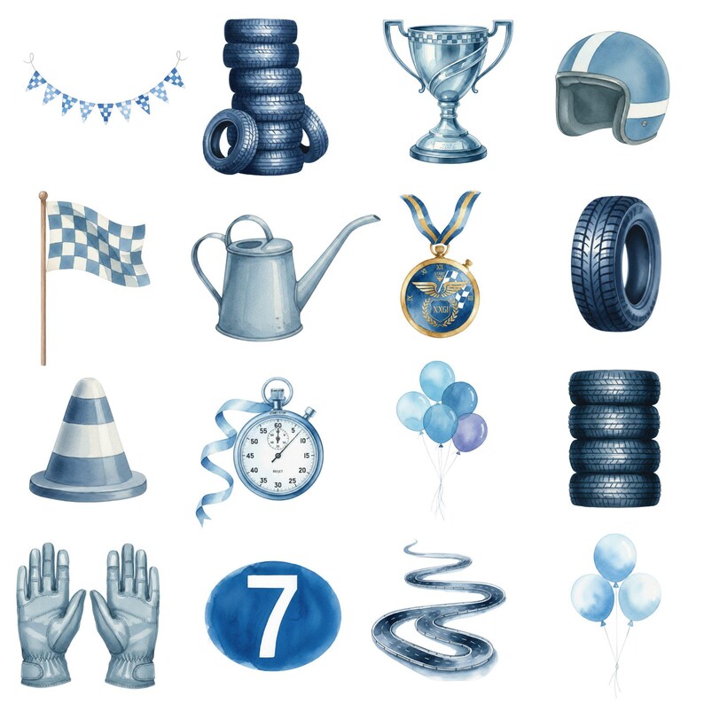 Blue Race Car Clipart, Watercolor Racing Car PNG, Baby Boy Birthday ...
