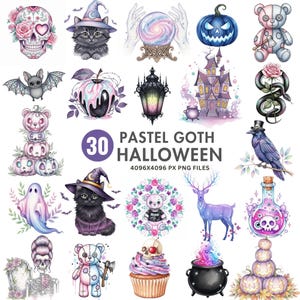 Pastel Goth Halloween Clipart, Pink Halloween Clipart, Cute Spooky Ghost Clipart, Gothic Pumpkin, Watercolor Pastel Halloween, Digital Use