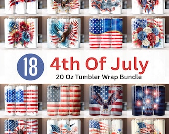 4th of July Tumbler Wrap Bundle, USA Flag 20oz Skinny, Sublimation PNG, Patriotic American Flag, Sunflower, Glitter Stars, Instant Download