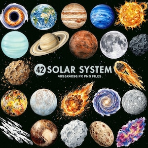 Solar System Clipart, Space Clipart PNG, Realistic Planet Png, Earth Moon, Galaxy, Astronomy Graphics, Rocket Astronaut, Commercial Use PNG