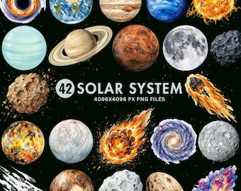 Solar System Clipart, Space Clipart PNG, Realistic Planet Png, Earth Moon, Galaxy, Astronomy Graphics, Rocket Astronaut, Commercial Use PNG