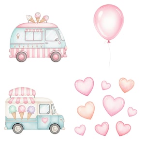 Hand-Painted Ice Cream Truck Clipart in Soft Pastel Tones for Commercial Use, Digital Crafts, and Kids-Themed Art Projects