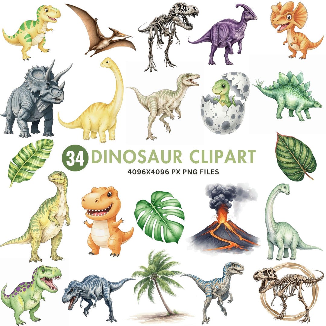 Watercolor Dinosaur Clipart, Dinosaur World PNG , Jurassic Wall Art ...