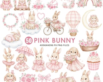 Rosa Häschen Clipart, Baby Häschen PNG, Aquarell Häschen, niedlichen Häschen Clipart, Boho Häschen, Häschen Sublimation, Osterhase, kommerzielle Nutzung Png