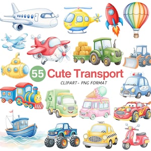Cute Transportation Clipart , Cute Vehicle PNG, Kids Car Clipart, Cute Transport Car Png, Boy Nursery Decor, Sublimation, Commercial Use