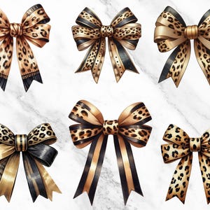Soft Girl Aesthetic Bow Clipart, Leopard Cheetah Print Ribbons, Trendy Coquette Clipart for Digital Design and Crafts"