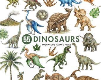Realistic Dinosaur Clipart, Watercolor Jurassic Dino PNG, T-Rex Clipart, Dinosaur Baby Shower, Nursery Decor, Dinosaur Sublimation Art