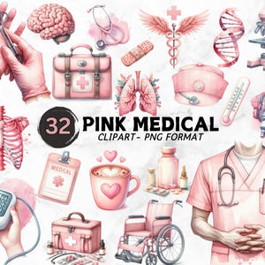 Pink Medical Clipart, Nurse And Doctor PNG, Healthcare Clipart, Sublimation Designs, Hospital Elements, Commercial Use, Digital Download