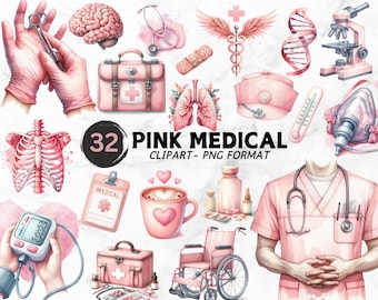 Clipart mediche ad acquerello: infermiera, dottore, PNG floreale (download digitale, uso commerciale)
