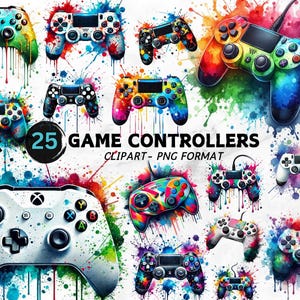 Pacchetto clipart controller di gioco, grafica di gioco per la creazione di biglietti, artigianato di carta digitale, file PNG di alta qualità, tecniche miste, download immediato