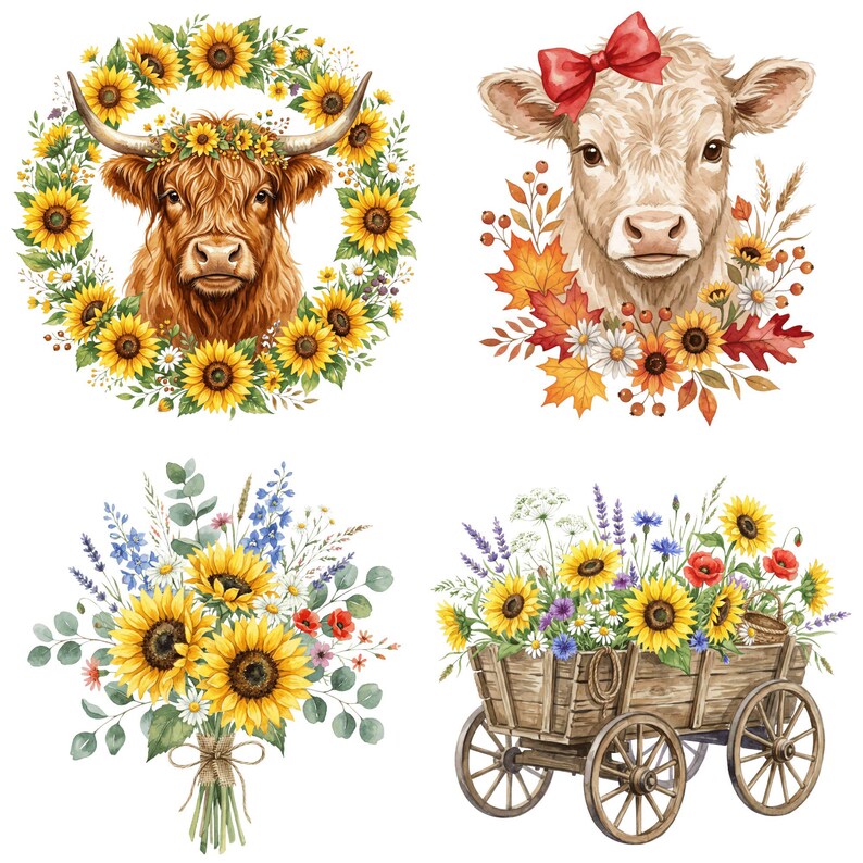 Baby Highland Cow Clipart , Watercolor Baby Cow Png, Farm Animals ...