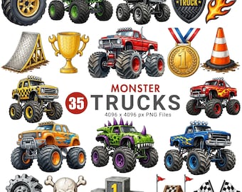 Monster Truck Clipart,  Racing Truck Png,Extreme Car Illustration,  Offroad Truck PNG, Truck Sublimation, Boys Birthday PNG, Commercial use