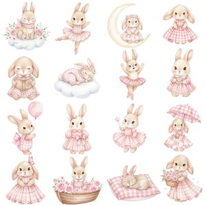 Boho-style pink bunny clipart with floral accents, suitable for sublimation, party invitations, and digital craft projects.