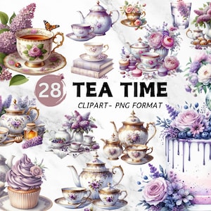 Floral Tea Time Clipart vintage tea party designs watercolor tea cup clipart Tea Party  png spring tea decor digital download commercial use
