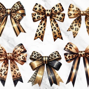 Girly Girl Bow Clipart, Cheetah Leopard Print Ribbons, Soft Girl Aesthetic, Digital Clipart for Crafts and Sublimation