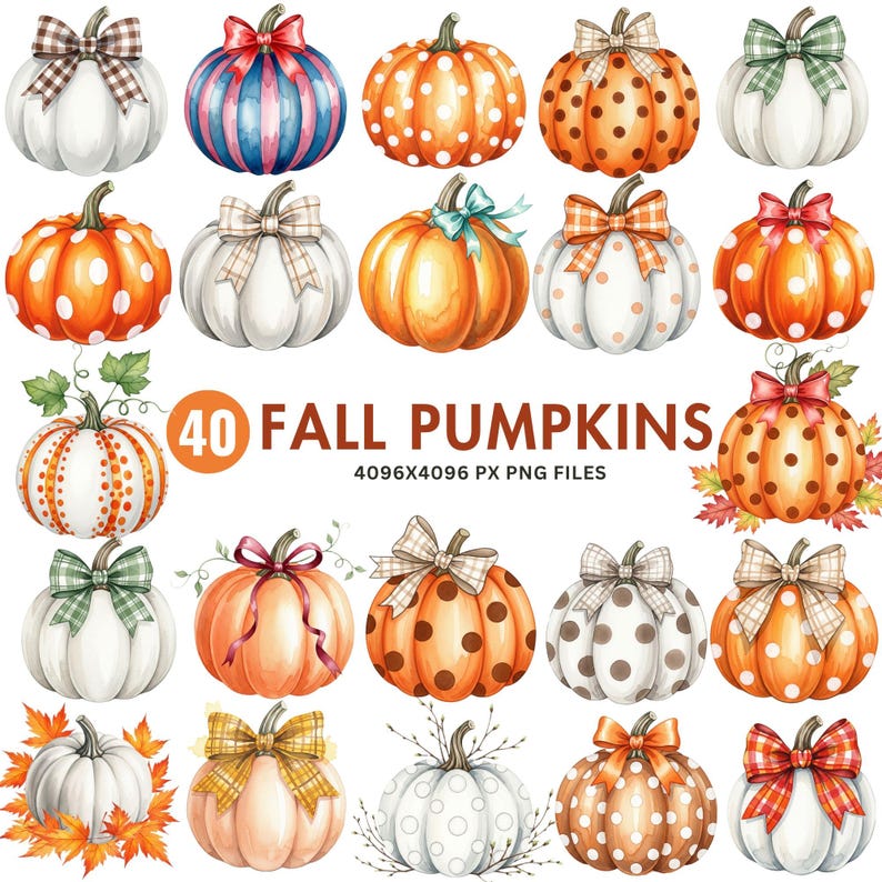 Watercolor Pumpkin Clipart Bundle: Rustic Fall PNG Graphics - Etsy