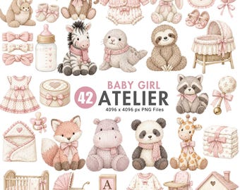 Baby Girl Baby Shower Clipart, Pink Nursery PNG, Watercolor Baby Clothes, Girl Shower Invite, Baby Nursery Art, Pink Baby, Commercial Use