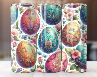 Easter Eggs Tumbler Wrap PNG, Cute Watercolor Easter Egg Digital Download, Skinny Sublimation Design, Kids Bunny Easter Tumbler Wrap Art