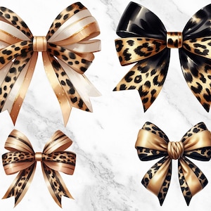 Girly Girl Bow Clipart with Leopard and Cheetah Print Ribbons, Soft Girl Aesthetic, Digital Clipart File for Crafting Projects
