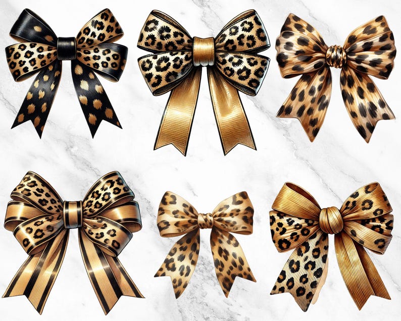 Leopard Bow Clipart for Sublimation, Cheetah Print Ribbon, Soft Girl Trendy Clipart, Digital Download for Crafts and Shirts