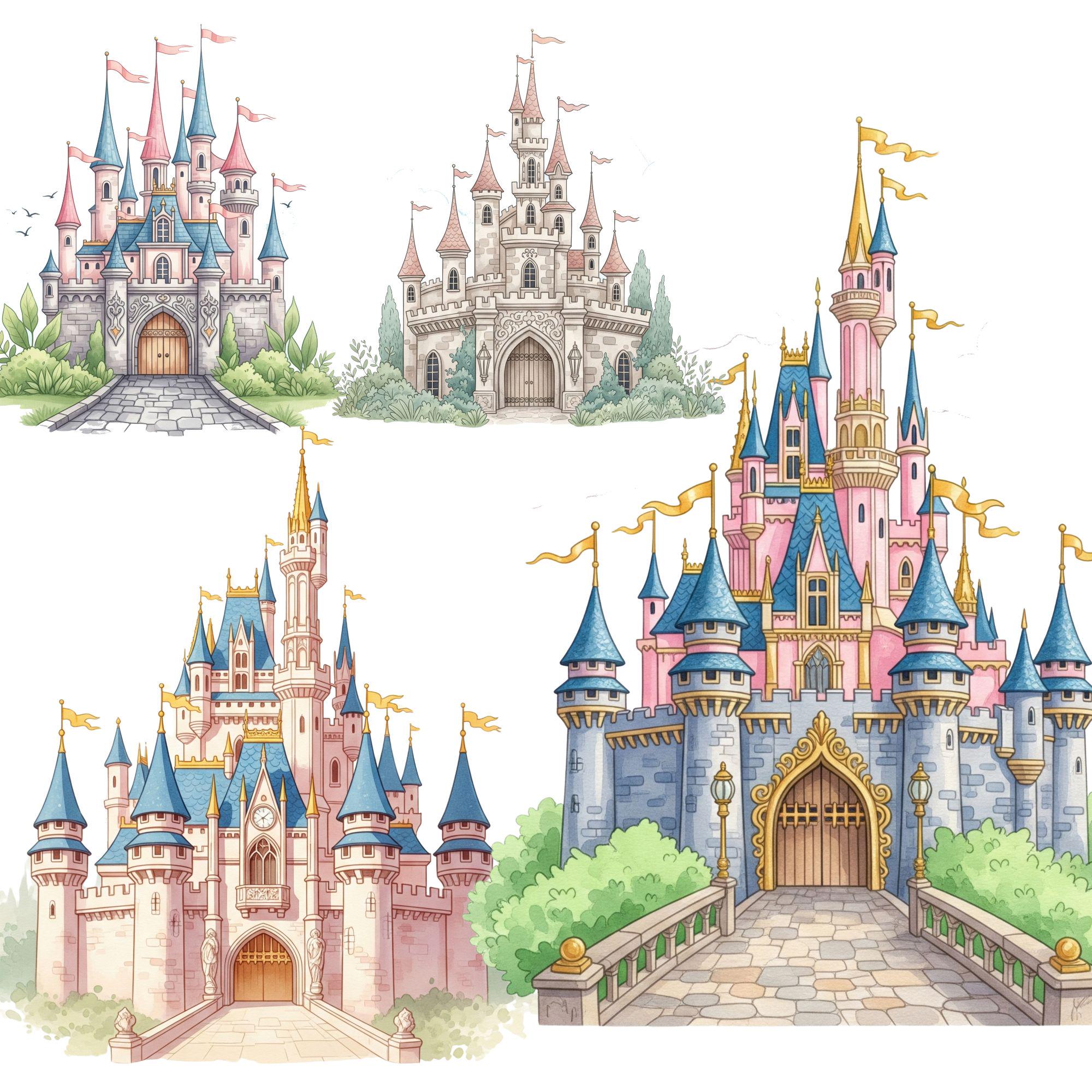 Watercolor Princess Castle Clipart, Pink Fairytale Castle PNG, Princess ...