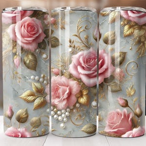 Rose Tumbler Wrap PNG, Pink Floral 20oz Skinny Tumbler Sublimation, Seamless Rose Flower Tumbler Design, Digital Floral Wrap for Tumblers
