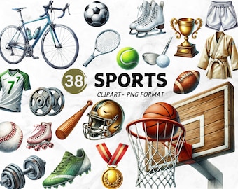 Watercolor Sports Clipart Bundle: Soccer, Football, Basketball (Instant Download)