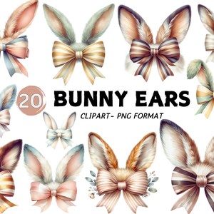 Watercolor Easter Bunny Ears Clipart: Coquette Brown Bunny PNG (Digital Download)