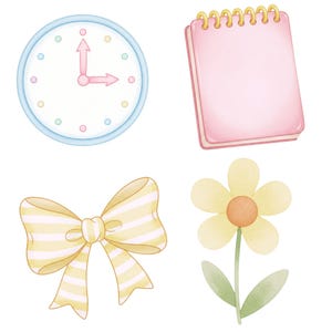 Digital pastel school PNGs with hand-drawn, retro-inspired elements designed for creative use in teacher gifts, homeschool kits, and classroom decor.
