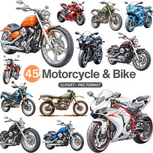 Vintage Motorcycle Clipart, Watercolor Bike Clipart Sublimation Design, Dirt Bike Motocross PNG Bundle, Digital Download Commercial Use
