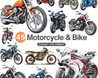 Imágenes prediseñadas de motocicletas vintage, diseño de sublimación de imágenes prediseñadas de bicicletas de acuarela, paquete PNG de motocross de motocross, descarga digital para uso comercial