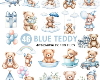 Aquarell Teddybär Clipart, schlafender Teddybär PNG, Baby-Dusche Clipart Junge, süßer Teddybär, süßes Teddy Clipart, Boho Bär, Baby-Bär
