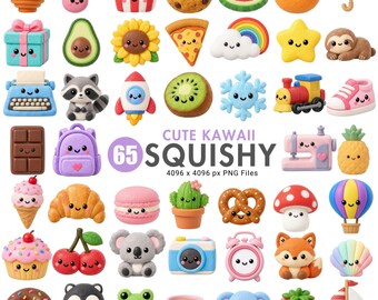 Squishy Clipart, Cute Kawaii Squishy PNGs, Plush Food Art, Watercolor Food Sticker Arts, Fidget Toy Graphics, Printable PNG Digital Download