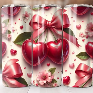 Cherry Bow Tumbler Wrap: Valentine&#39;s Day Sublimation Design (Digital Download)