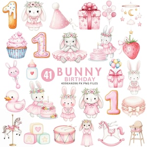 Cute Bunny Clipart, Bunny Birthday, Watercolor Bunny PNG, Bunny And Balloons, Boho Bunny Clipart, Baby Bunny, Nursery Rabbit, Baby Shower